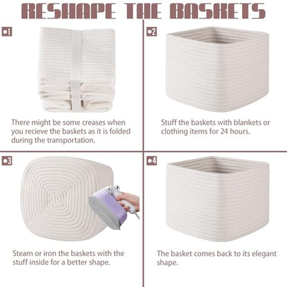 OIAHOMY 3 PACK Cube Storage Bins Storage Baskets Shelf Bins White - color: White
