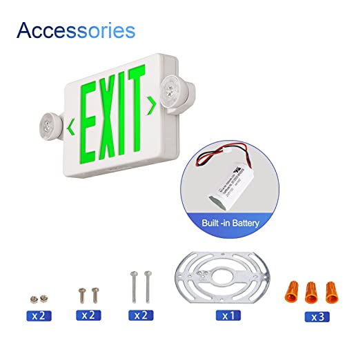 GZRUIYANG Exit Sign With Emergency Lights Green, LED Exit Light With Battery Backup, UL 924 Certified, AC 120/277V, Commercial Lights Combo for Business - 4 Pack - color: White Housing Green Letter, size: 4 Pack