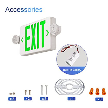 GZRUIYANG Exit Sign With Emergency Lights Green, LED Exit Light With Battery Backup, UL 924 Certified, AC 120/277V, Commercial Lights Combo for Business - 4 Pack - color: White Housing Green Letter, size: 4 Pack