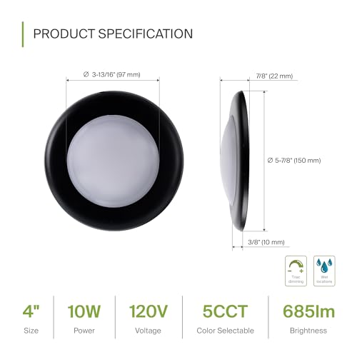 ASD 12 Pack Black LED Disk Lights 4 Inch, 5CCT Flush Mount Ceiling Light - color: Black, size: 12 Pack