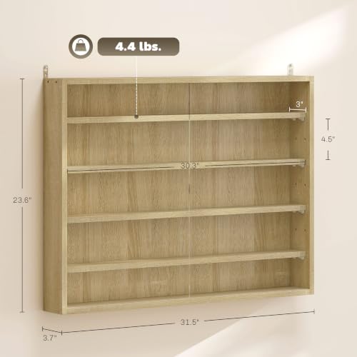 HOMCOM 5-Tier Wall Mounted Display Cabinet Glass Doors Oak - color: Oak