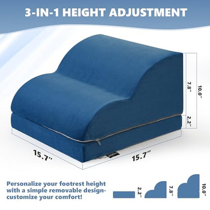 Foot Rest Under Desk for Office, Ergonomic Adjustable Footrest with Washable Cover, Soft Desk Foot Stool for Home Office, Work, Gaming, Long Sitting, Blue - color: Blue