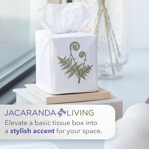Jacaranda Living Square Tissue Box Cover, Linen/Cotton Fabric Tissue Holder, Decorative Cloth Tissue Cube Cover, Botanical Designs, Apple Blossom (White) - color: Apple Blossom (White)