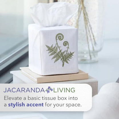 Jacaranda Living Square Tissue Box Cover, Linen/Cotton Fabric Tissue Holder, Decorative Cloth Tissue Cube Cover, Botanical Design Hydrangea Too, Light Blue - color: Hydrangea Too (Light Blue)