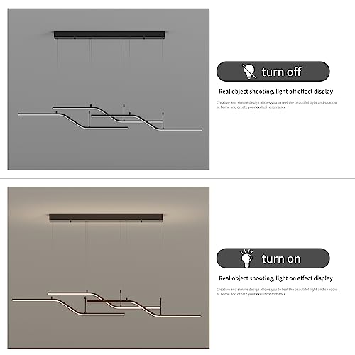 Siittoo Modern 52in Linear Pendant Light for Kitchen Island and Dining Room - color: Black-Wave 3 Lights-45W