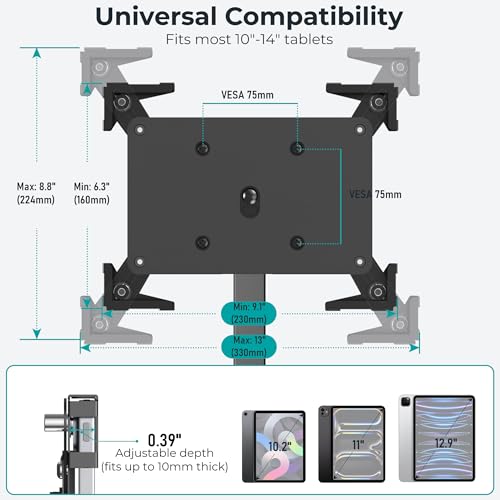 Anti-Theft iPad Kiosk Stand, Adjustable Tablet Floor Stand for POS Checkout - color: Black