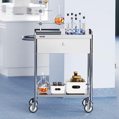 VEVOR Stainless Steel Utility Cart with Wheels - Medical/Dental Lab Cart - 2 Shelves/1 Drawer - style: Catering Cart