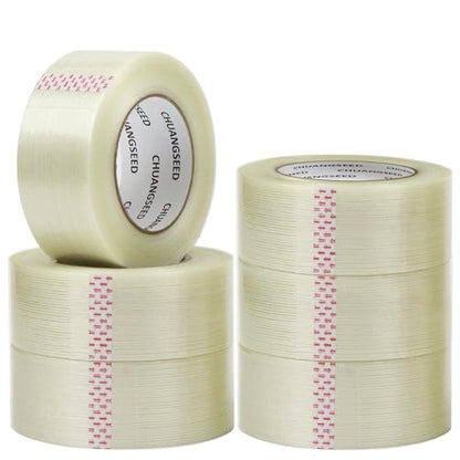 CHUANGSEED 6-Pack Mono Filament Strapping Tape 6.2mil x 2Inch x 60yds Commodity Grade Heavy Duty Transparent Reinforced Fiberglass Tape - size: Mono 2" x 60y 6-Pack