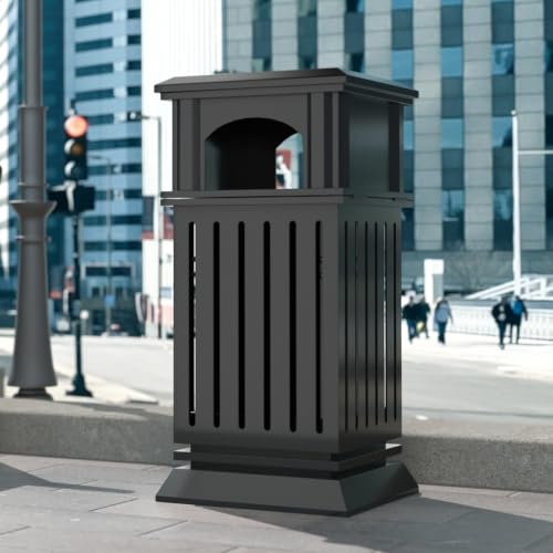 BEAMNOVA Commercial Outdoor Trash Can with Lid, Matte Black, 17.7 * 37.4 in - color: Matte Black, size: 17.7*17.7*37.4 in