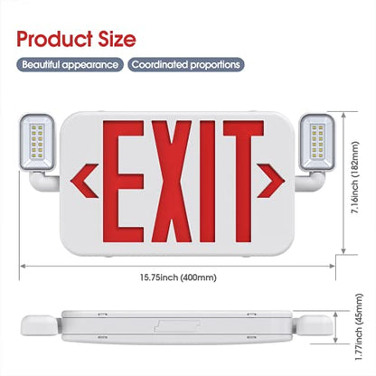 UL Led Exit Sign with Emergency Lights Battery Backup AC120/277V, 6 Pack - size: 6Pack