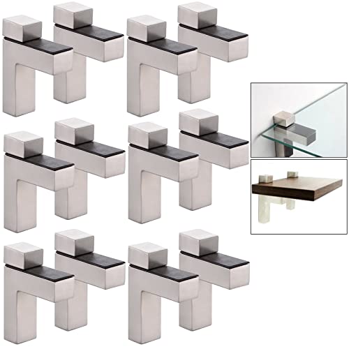 AWEN 12pcs Solid Metal Adjustable Wood/Glass Shelf Bracket Wall Mount, Shelf Holders，3-28mm Thick Adjustable Shelf Bracket, 25lbs Load，Brushed Nickel 12pcs - size: Brushed Nickel-12PCS