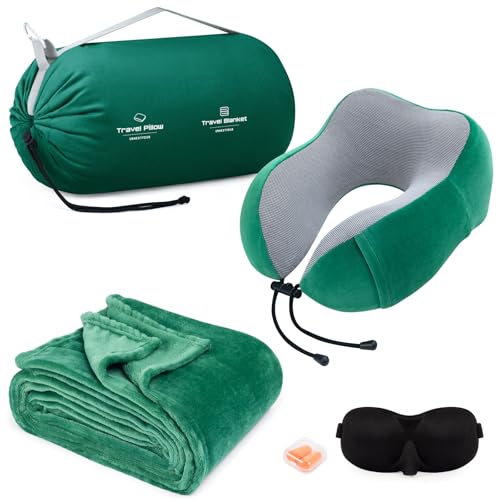 urnexttour Travel Pillow and Blanket Set Neck Pillow Airplane Foam Green - color: A-green