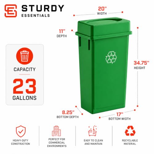 23 Gallon Slim Jim Rectangular Green Recycling Bin with Swing Lid | 3 PACK - color: Green Recycling with Lid