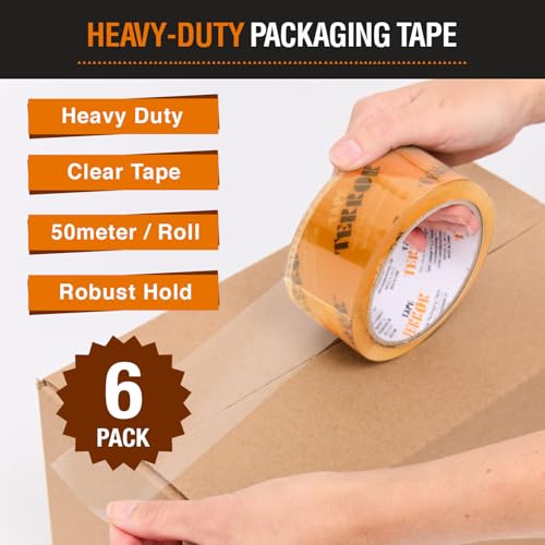 Heavy-Duty Clear Packing Tape (6 Rolls) - 48mm x 50m Per Roll - style: HD Tape – 6 Pack
