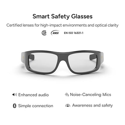 Lucyd Armor Smart Safety Glasses, TR90 Frame, Light Adaptive Lenses, Open Ear Speakers & Microphone - ANSI Z87.1 - style: Photochromic