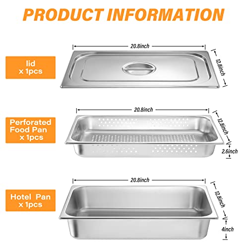 Ferraycle 3 Pack Full Size Hotel Pan with Lid, 2.6 Inch, 4 Inch - size: 2.6 Inch