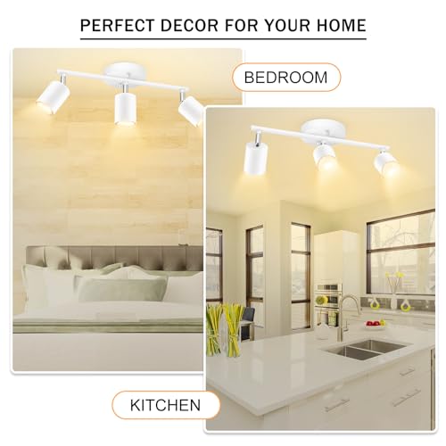 BoostArea LED 3 Light Track Lighting Kit, White 3 Way Ceiling Spot Lighting, Flexibly Rotatable Light Head for Kitchen, Living Room, Bedroom, GU10 Bulb Not Included - color: 3 Light-white