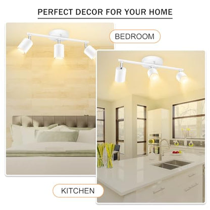 BoostArea LED 3 Light Track Lighting Kit, White 3 Way Ceiling Spot Lighting, Flexibly Rotatable Light Head for Kitchen, Living Room, Bedroom, GU10 Bulb Not Included - color: 3 Light-white