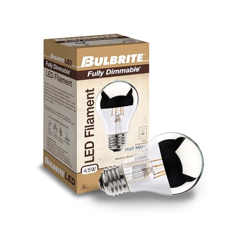 Bulbrite 776671 4.5W LED A19 Filament Bulb, E26 Base, Dimmable 2700K, Wet Rated, Half Chrome - style: LED