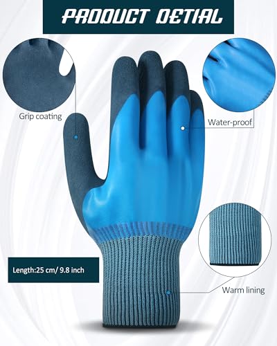 Mimorou 24 Pairs Waterproof Work Gloves Double Coated Rubber XL, Blue