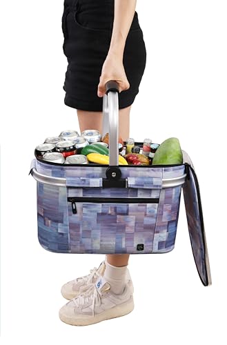 ALLCAMP Picnic Basket, 22L Insulated Cooler Foldable, Thick, Purple - color: Purple Pattern, size: Medium