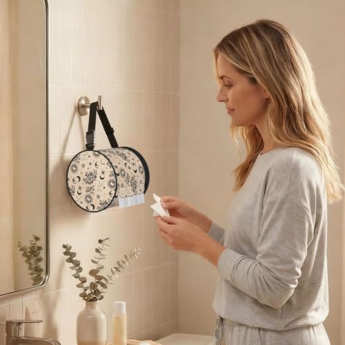 Moon Stars Sun Cylinder Tissue Holder,Toilet Hanging Tissues Box for Bathroom Home Travel - color: Moon Stars Sun