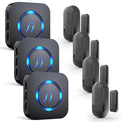 SanJie Door Chime Alarm When Open for Kids Safety, Home and Business - color: 4 Sensors + 3 Receivers Black