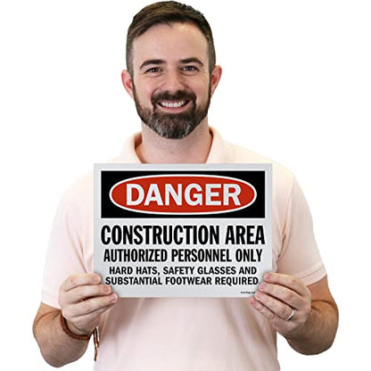 SmartSign 5-Pack 9" x 12" 'Construction Area, Authorized Personnel Only, Hard Hats/Safety Glasses Required' OSHA Signs, Screen Printed, 10 mil Polystyrene Plastic, Red/Black/White, USA-Made