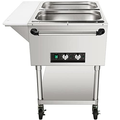 VEVOR Commercial Electric Food Warmer, 2-Pot Steam Table Food Warmer, Features 0-100℃ Adjustable Temp, Movable Professional Stainless Steel Table with ETL Certification for Catering and Restaurants - size: 2-Pot