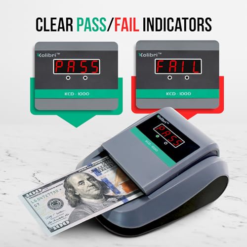 Kolibri KCD-1000 4-Way Orientation Portable Fake Currency Reader and Counterfeit Bill Detector with UM, Magnetic, Infrared Counterfeit Money Detector, Easy Pass/Fail Indicator (KCD-1000) - size: Medium (KCD-1000)