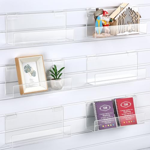 Briwooody Slatwall Shelf Acrylic Shelves, 12" Wide 3" Deep, Clear, 6 Pack - size: 12" Wide 3" Deep