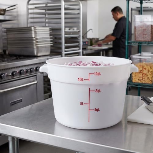 TrueCraftware- 12 Quart White Round Food Storage Container Polypropylene- Commercial Reusable Food Container Canister with Measurement Markings for Meal Prep Pantry Kitchen - size: 12 Quart