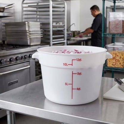 TrueCraftware- 12 Quart White Round Food Storage Container Polypropylene- Commercial Reusable Food Container Canister with Measurement Markings for Meal Prep Pantry Kitchen - size: 12 Quart