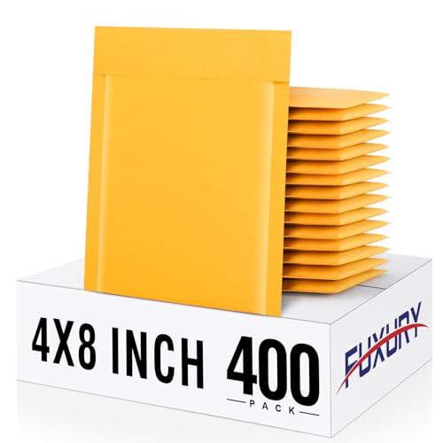 Fuxury Kraft Bubble Mailers 4x8" 400Pack Padded Envelopes Usable Size 4x7" - color: Yellow, size: 4x8" 400PC