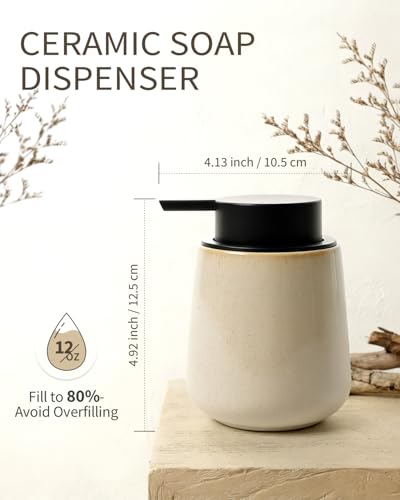 BosilunLife Ceramic Soap Dispenser - Dish Soap Dispenser for Bathroom 12Oz - color: Greige
