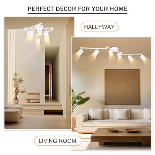 BoostArea LED 6 Light Track Lighting Kit, White 6 Way Ceiling Spot Lighting, Flexibly Rotatable Light Head for Kitchen, Living Room, Bedroom, GU10 Bulb Not Included - color: 6 Light-White