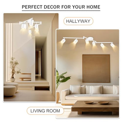 BoostArea LED 6 Light Track Lighting Kit, White 6 Way Ceiling Spot Lighting, Flexibly Rotatable Light Head for Kitchen, Living Room, Bedroom, GU10 Bulb Not Included - color: 6 Light-White