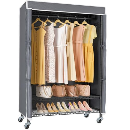 VIPEK R3C Rolling Clothes Rack with Cover Portable Closet Heavy Duty - color: ‎Black Rack with Gray Cover, size: R3C