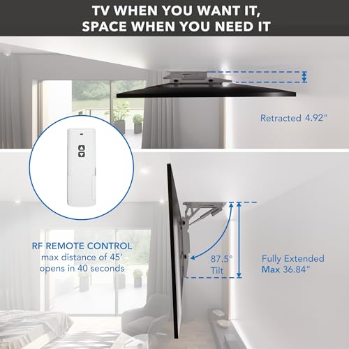 Mount-It! White Electric Ceiling TV Mount – Retractable Motorized Flip Down TV Mount for 50’’-90’’ Screens, Space-Saving Folding Design, RF Remote, VESA Compatible - color: White