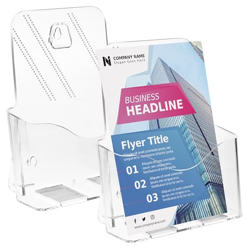 2-Pack Clear Acrylic 6 x 9 Bifold Brochure Holders, Wall or Countertop Use - size: 6 x 9 Inch