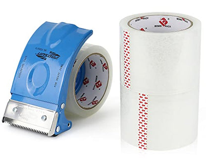 3 Inch Wide Packing Tape with Dispenser,2.4 Mil x 55 Yards Heavy Duty Packaging Tape Refill for Shipping,Industrial Grade,Urtal Strong Boxing Tape for Moving,Mailing and Storages (Clear) - color: Clear
