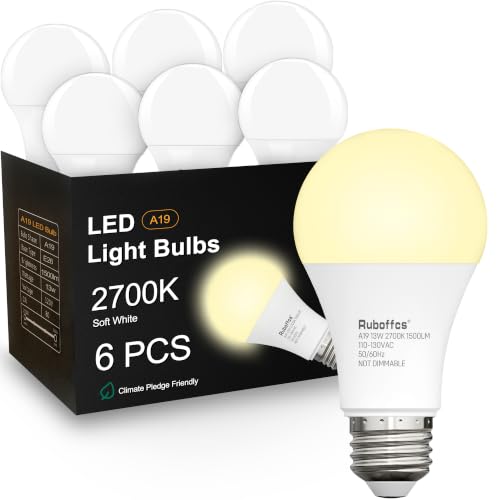 6 Packs A19 LED Light Bulbs,Soft White 2700K,100 Watt Equivalent - color: 2700k Soft White
