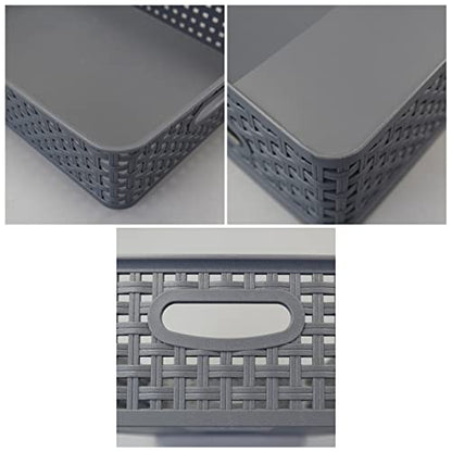 4 Packs Plastic Storage Basket Tray, Shallow Paper Basket, Gray - color: Flat Grey