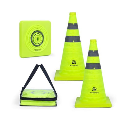 RoadHero 18 Inch 2 Pack Collapsible Traffic Safety Cones with Bag, Green - size: 18 Inch