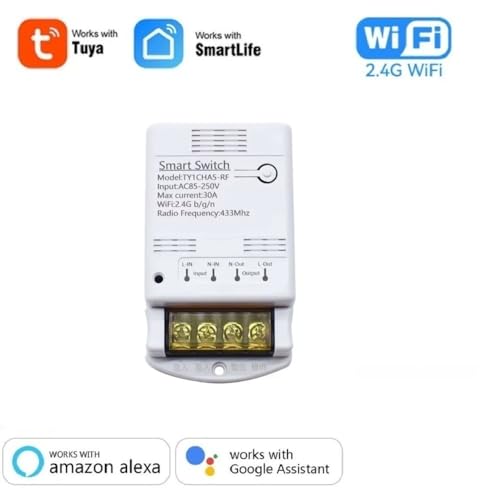 Tuya App Smart WiFi Control Switch, 30A Max Output,Add WiFi Remote to Lights, Lamps, Industrial Control and Security Fields,Compatible with Alexa