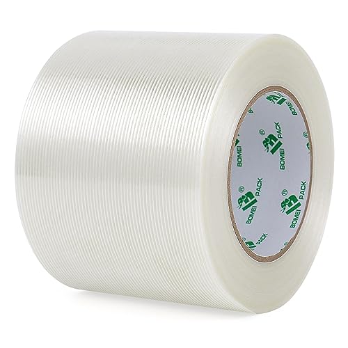 BOMEI PACK Wide Strapping Tape, 4Inch Heavy Duty Reinforced Packing Tape, Fiberglass Filament 60yds 5.5Mil - size: 100mm x 60y/1roll