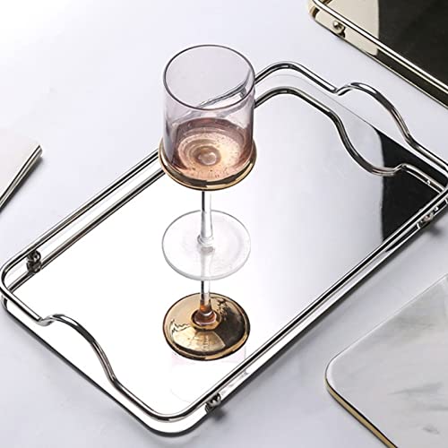 Stainless Steel Rectangle Tray, Bathroom Clutter Serving Platter with Handles for Jewelry, Perfume, Vanity, Serving, Reflective Finish