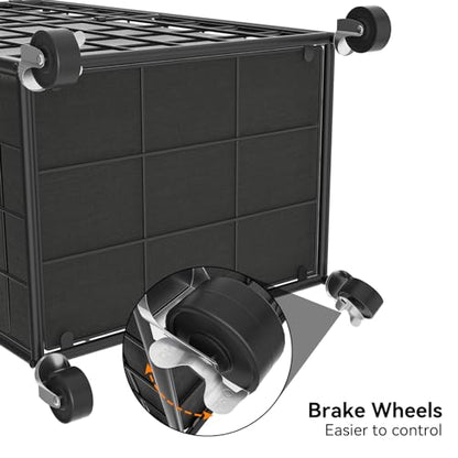 WOWLIVE Rolling Laundry Basket, Metal Wire Frame Laundry Hamper with Wheels - color: Black, size: 100l