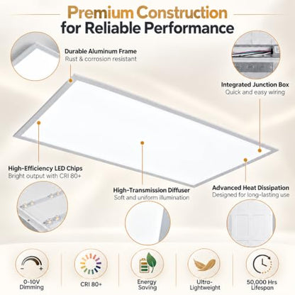 2x2 LED Flat Panel Light 4 Pack, 5200LM, 40W, Drop Ceiling Fixture - color: 2x2, size: 4 Pack