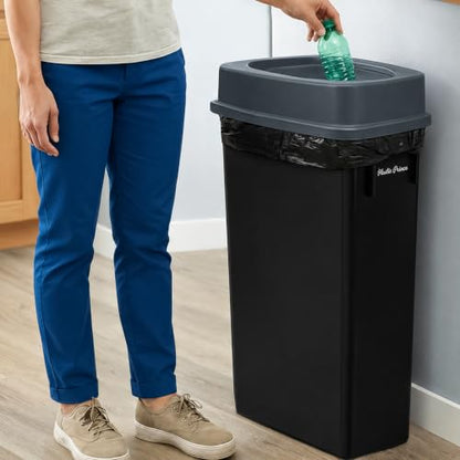 PLASTIC PRINCE 23 Gallon Slim Trash Can with Swing Lid Commercial Rectangular Garbage Can with Drop Shot Lid Waste Bin with Double Flip Top for Restaurant Home Kitchen Office, Black/Gray - style: Black Trash Can with Gray Swing Lid